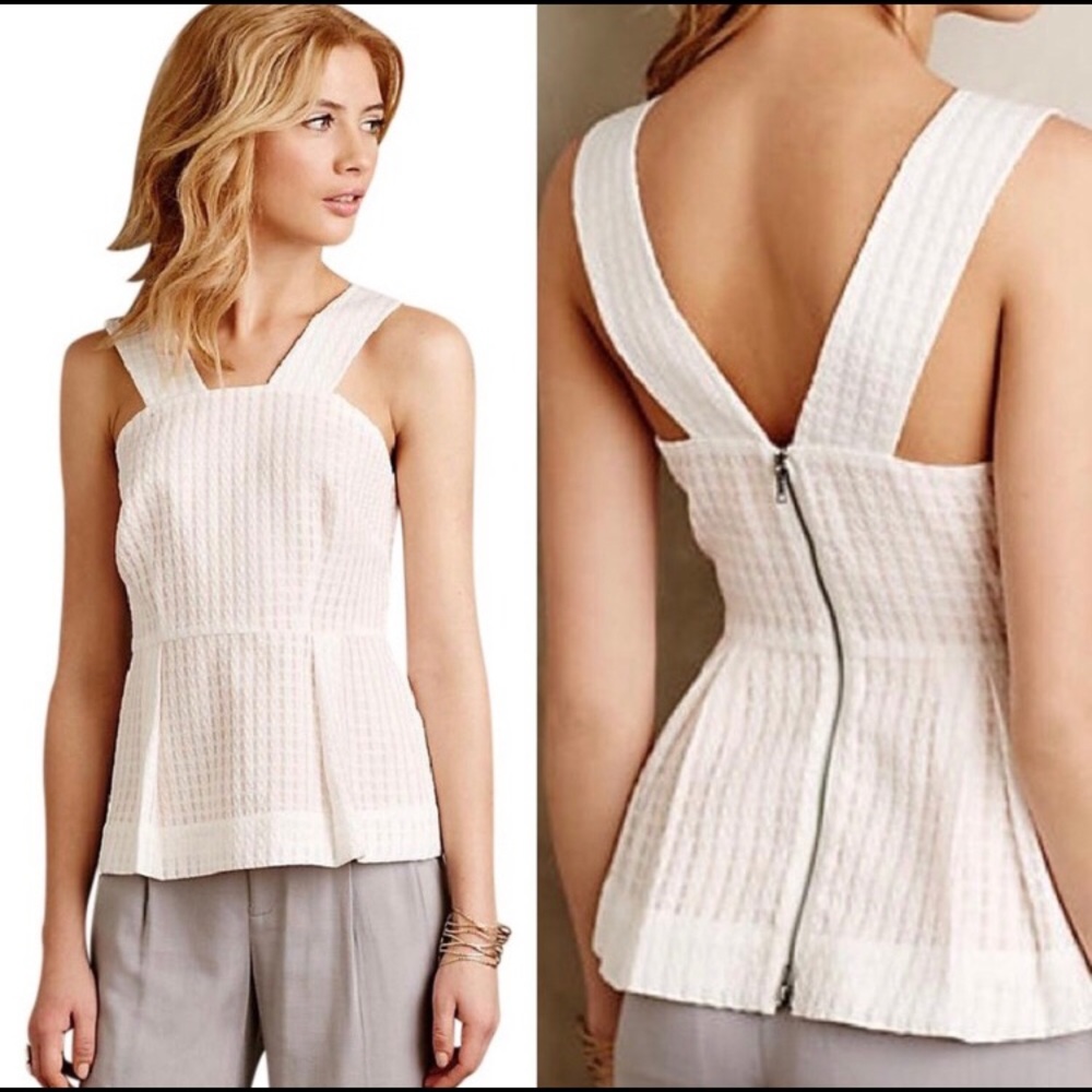 Anthropologie Maeve Peplum Basket Weave Top Size 8